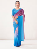 Blue And Wine Georgette Party Wear Saree With Blouse Piece