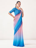 Blue And Wine Georgette Party Wear Saree With Blouse Piece