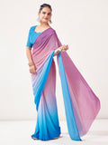 Blue And Wine Georgette Party Wear Saree With Blouse Piece