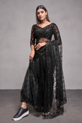 Black Net Saree With Blouse Piece