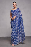 Indigo Georgette Saree With Blouse Piece