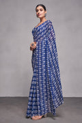 Indigo Georgette Saree With Blouse Piece