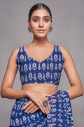 Indigo Georgette Saree With Blouse Piece