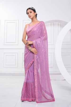 Mauve Georgette Saree With Blouse Piece