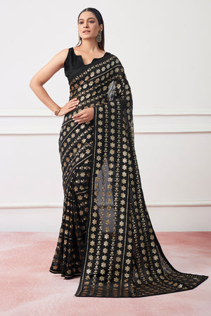 Black Georgette Saree With Blouse Piece