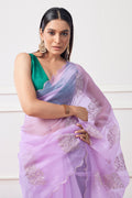 Lavender Organza Saree With Blouse Piece