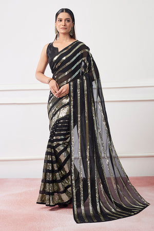 Black Georgette Saree With Blouse Piece