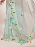 Sea Green Organza Saree With Blouse Piece