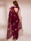 Wine Organza Saree With Blouse Piece