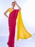 Pink & Yellow Chiffon Saree With Blouse Piece