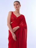 Red Georgette Saree With Blouse Piece