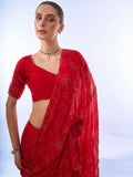 Red Chiffon Saree With Blouse Piece