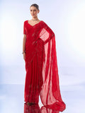 Red Chiffon Saree With Blouse Piece