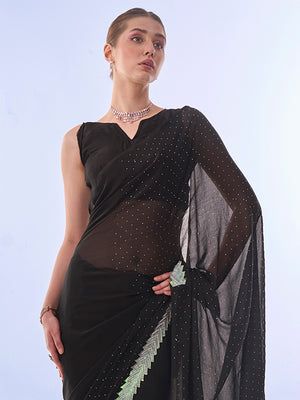 Black Satin Saree With Blouse Piece