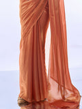 Gold Toned Metallic Orange Organza Saree With Blouse Piece