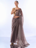 Gold Toned Metallic Silver Organza Saree With Blouse Piece