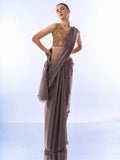 Gold Toned Metallic Silver Organza Saree With Blouse Piece