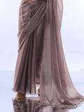 Gold Toned Metallic Silver Organza Saree With Blouse Piece