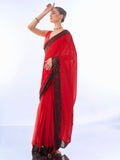 Red Georgette Party Ready To Wear Saree With Blouse Piece