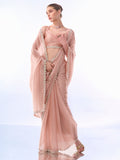 Peach Organza Saree With Blouse Piece