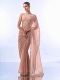 Peach Organza Saree With Blouse Piece