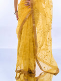 Yellow Net Saree With Blouse Piece