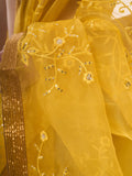 Yellow Net Saree With Blouse Piece