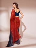 Navy Blue & Rust Georgette Saree With Blouse Piece