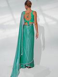 Sea Green Organza Party Wear Saree With Blouse Piece