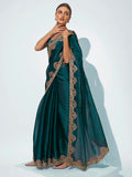 Teal Organza Party Wear Saree With Blouse Piece