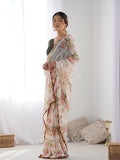 Off White Georgette Printed Designer Saree Saree With Blouse Piece