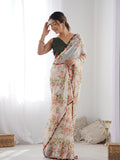 Off White Georgette Printed Designer Saree Saree With Blouse Piece