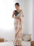 Off White Georgette Printed Designer Saree Saree With Blouse Piece