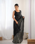 Black Georgette Embellished Sequined Saree Saree With Blouse Piece