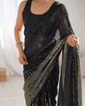 Black Georgette Embellished Sequined Saree Saree With Blouse Piece