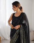 Black Georgette Embellished Sequined Saree Saree With Blouse Piece