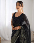 Black Georgette Embellished Sequined Saree Saree With Blouse Piece