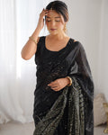 Black Georgette Embellished Sequined Saree Saree With Blouse Piece