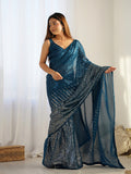 Teal Georgette Embellished Sequined Saree Saree With Blouse Piece