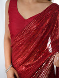 Red Georgette Embellished Sequined Saree Saree With Blouse Piece