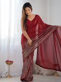 Red Georgette Embellished Sequined Saree Saree With Blouse Piece