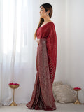 Red Georgette Embellished Sequined Saree Saree With Blouse Piece