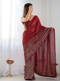 Red Georgette Embellished Sequined Saree Saree With Blouse Piece