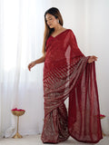 Red Georgette Embellished Sequined Saree Saree With Blouse Piece