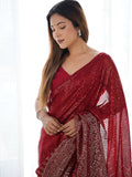 Red Georgette Embellished Sequined Saree Saree With Blouse Piece