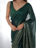 Green Georgette Embellished Sequined Saree Saree With Blouse Piece