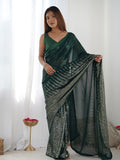 Green Georgette Embellished Sequined Saree Saree With Blouse Piece