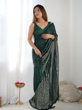 Green Georgette Embellished Sequined Saree Saree With Blouse Piece