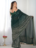 Green Georgette Embellished Sequined Saree Saree With Blouse Piece