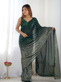 Green Georgette Embellished Sequined Saree Saree With Blouse Piece